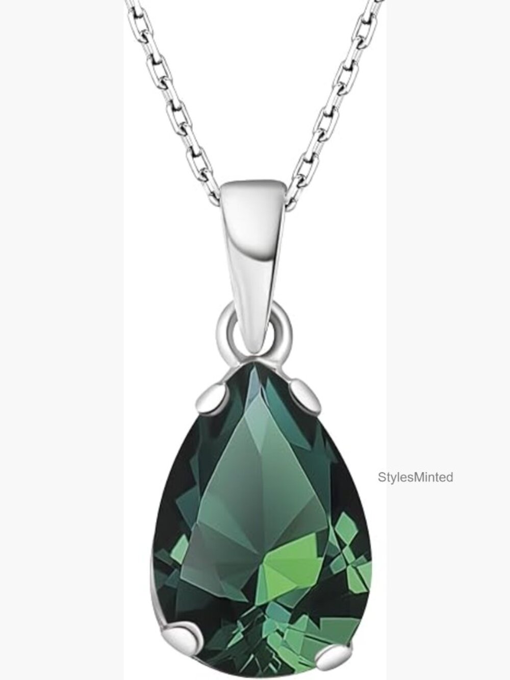 Sterling Silver Teardrop Emerald Pendant Necklace 18in